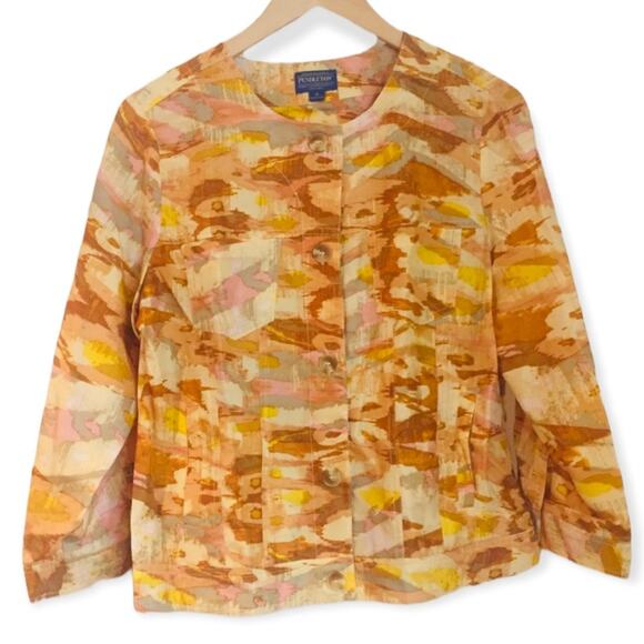 PENDLETON Yellow Gold Silk Blouse Jacket MEDIUM Watercolor Pocket Watercolor - Picture 1 of 10